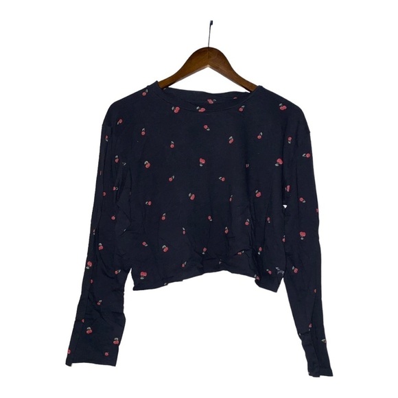 Pink Victoria Secret Women Cherry Cropped Casual Pullover Long Sleeve Top ‎ L - Picture 1 of 5